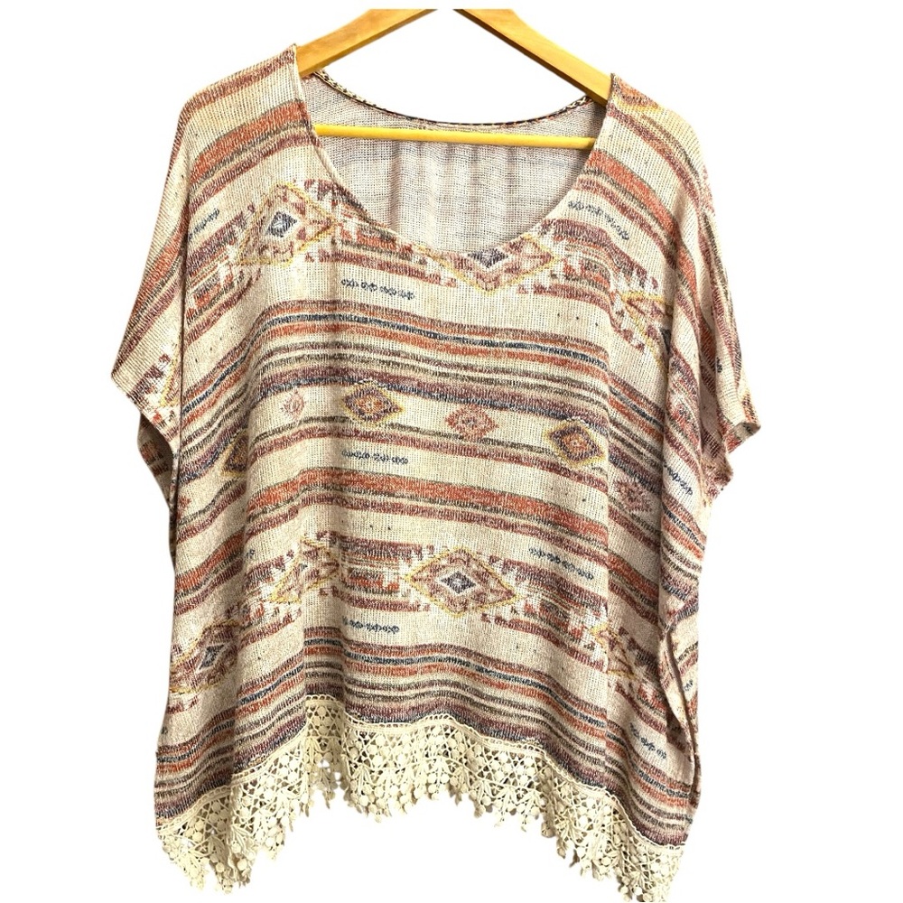 American Rag Multicolor Poncho with Crochet Hem
